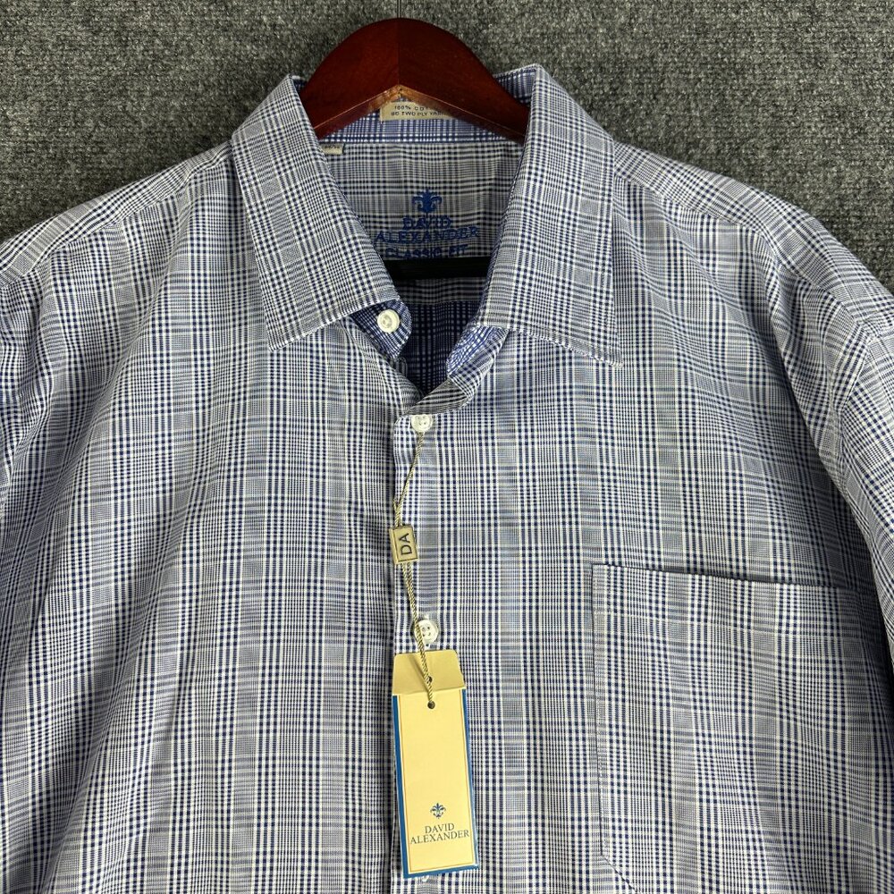 David Alexander Shirt Mens 18 Classic Fit Blue Plaid Cotton Long Sleeve NEW Easy - Picture 3 of 9